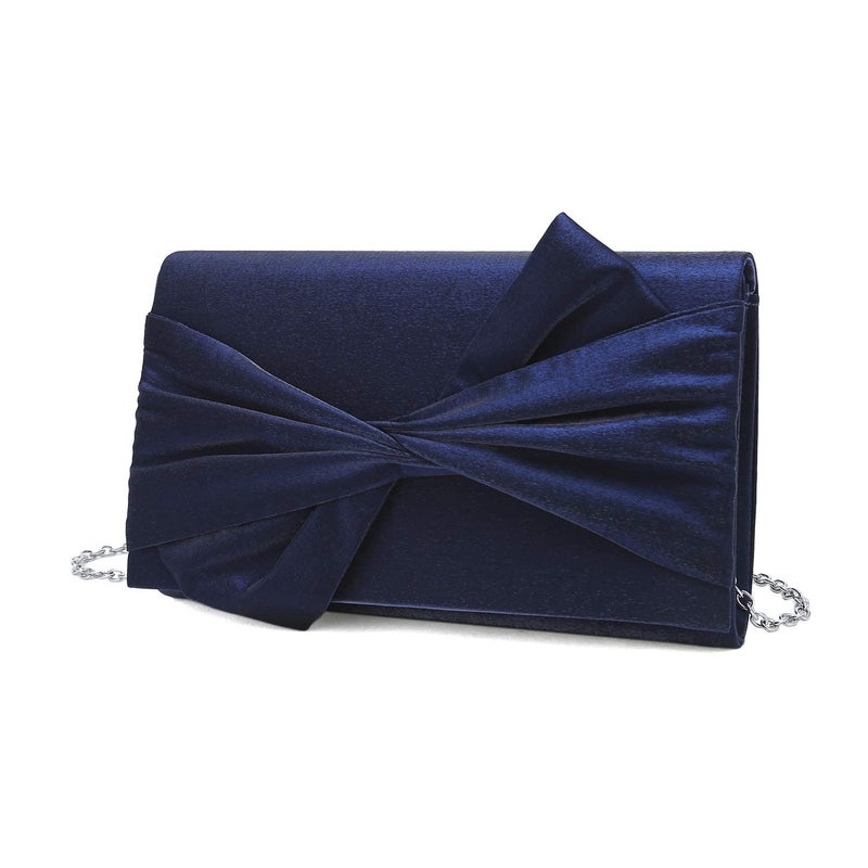 IXEBELLA Satin Evening Bag Bow Flap Clutch Purse for Women Formal Party/Prom/Wedding (Midnight Blue) - Image 1